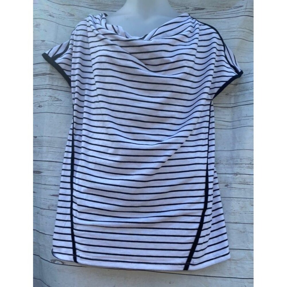 Attention Shirt Blouse Short Sleeve stri